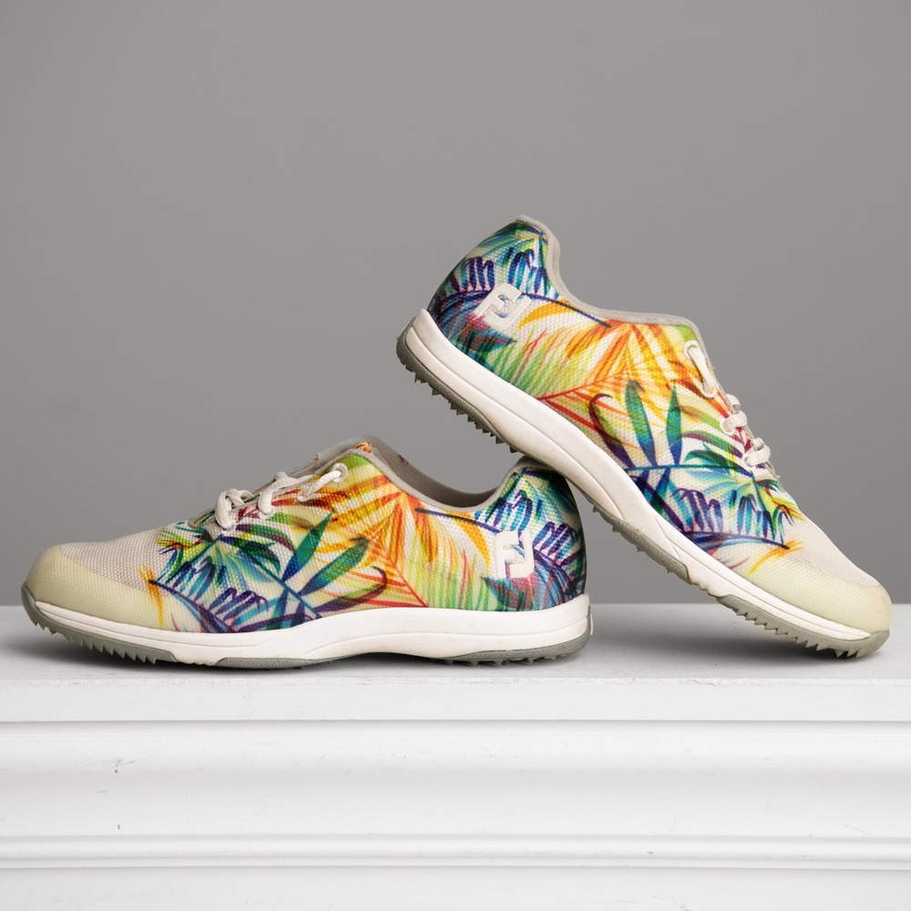 FootJoy Superflex Womens Spikeless Golf Shoes Sz 7 Tropical Palm Print Colorful